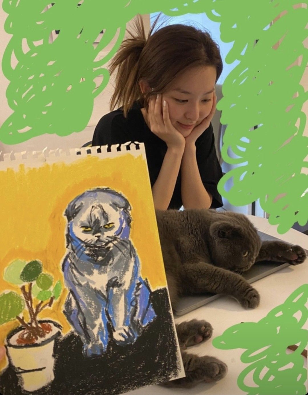 seulgi con un dibujo de un gato